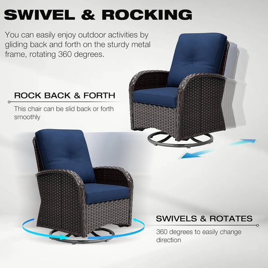 Outdoor Wicker Patio Furniture Set with Swivel Rockers