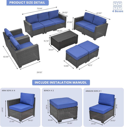 Outdoor Patio Furniture Set with Cushions and Storage