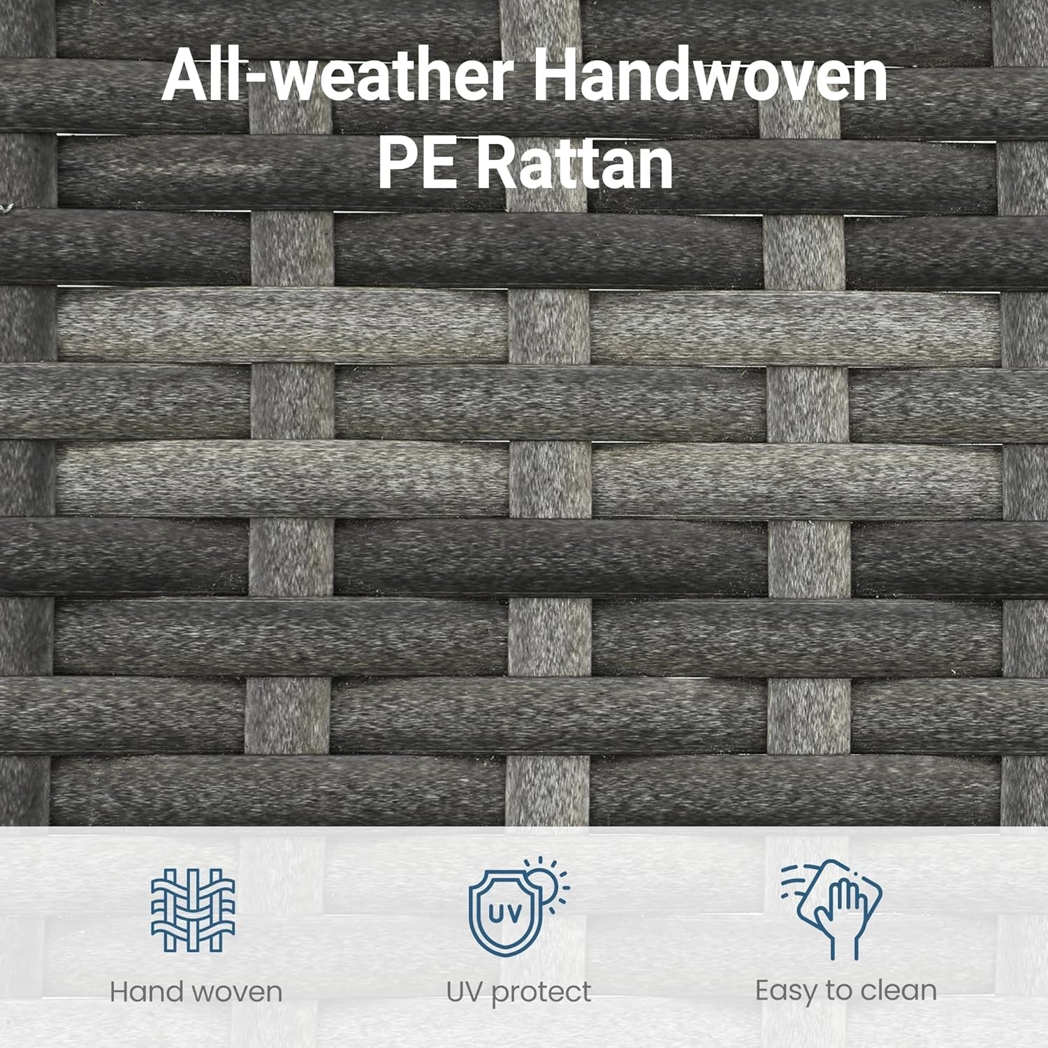 7 Piece Outdoor Patio Furniture Set, All Weather Wicker Rattan Sectional Sofa Conversation Set with Cushions & Large Glass Coffee Table, Ideal for Garden Backyard Porch, Dark Grey-3
