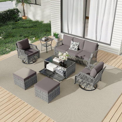 7 Piece Wicker Patio Furniture Set with Storage Coffee Table