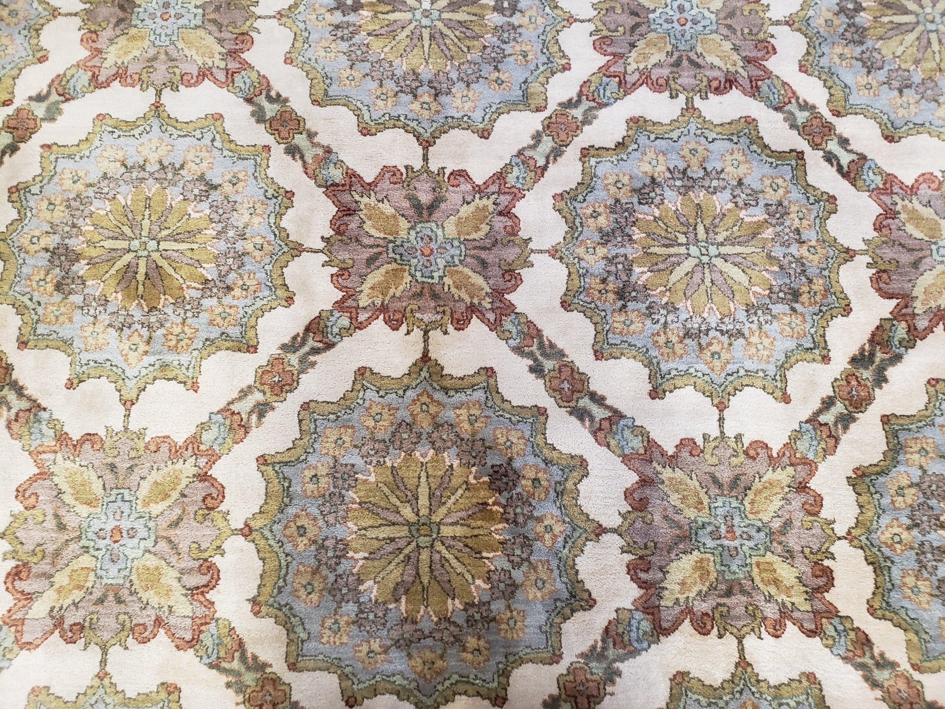 Indo Sultanabad Area Rug 8 x 9.5, Wool Hand-Knotted Ivory Green Teal Decorative Rug, Floral Panel Carpet, Indian Rug, 8 x 10 Bedroom Rug-3