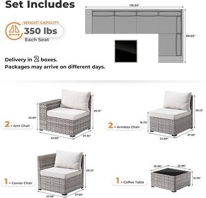 6 Pieces Patio Furniture Set Outdoor Sectional Sofa Couch with Comfy Cushions and Deep Seat, Modern Modular Wicker Rattan Conversation Set, Beige-1