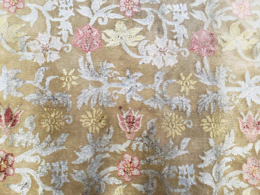 Modern Tibetan Rug 6x9, Wool and Silk Tibetan Rug, Handmade Tibetan Rug, Silk Flowers, Contemporary Rug, Soft Rug, Tibetan Area Rug, Tan