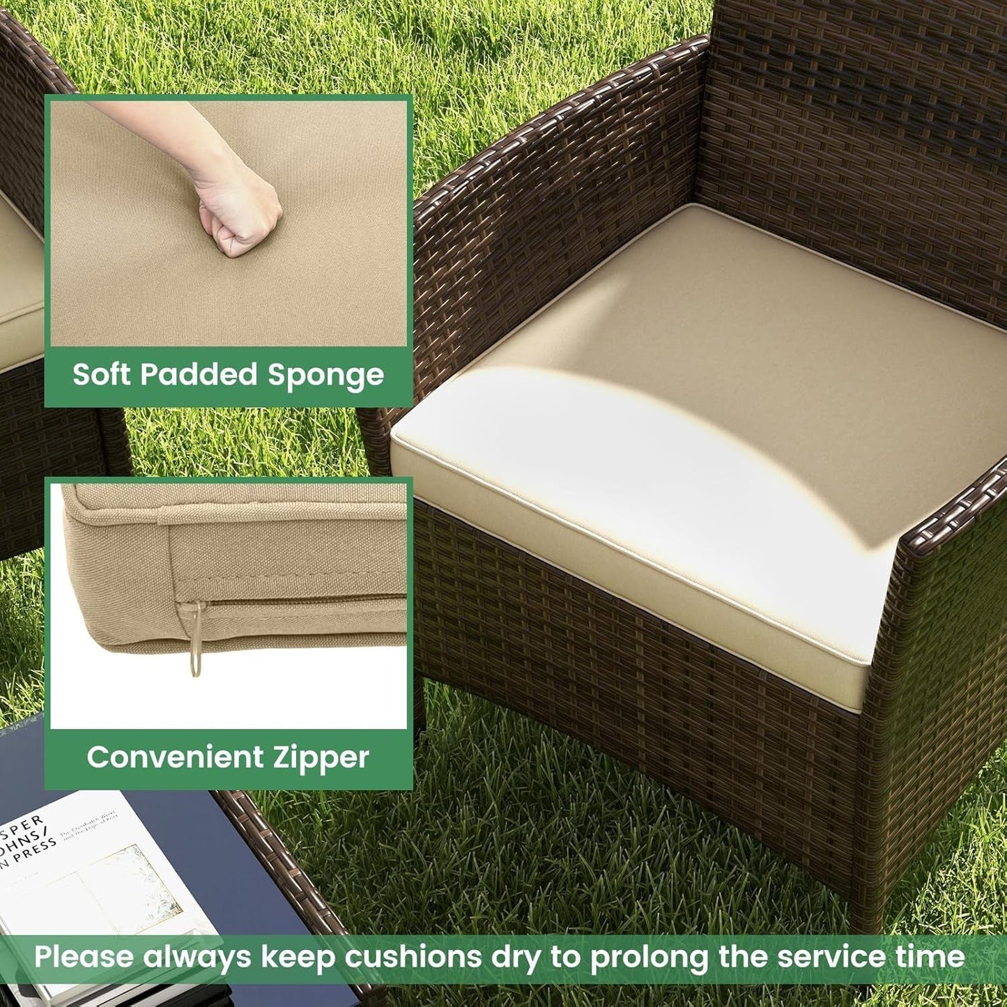 8-Piece Rattan Patio Furniture Set With Cushions-4