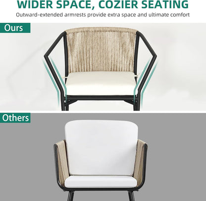 Wicker 3-Piece Outdoor Bistro Set, All-Weather Patio Conversation Set with Stackable Chairs & Table, Outdoor Sectional Furniture Set for Balcony, Backyard, Pool, Porch, Deck - Beige-4
