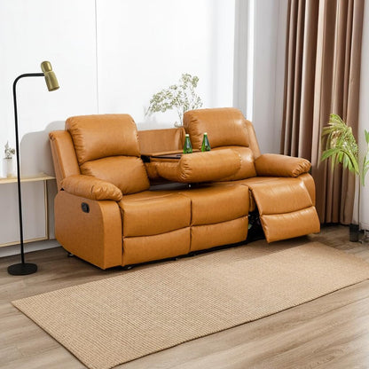 Living Room Furniture Set Leather Recliner Sofa Set Loveseat Chair Furniture Sofa Set for Living Room/Small Space/Rv/House/Office/Theater Seating (A-Ginger Leather, Sofa(3Seater))