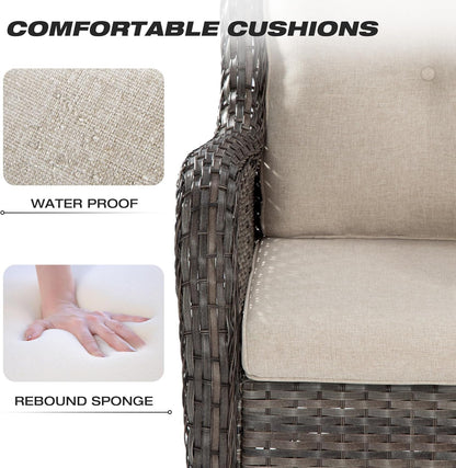 Wicker Patio Furniture Sets 8 Piece Set with 3-Seat Sofa, 2 Swivel Rocking Armchairs, 2 Armchairs, 2 Ottoman and 1 Side Table Wicker Outdoor Furniture Sectional Conversation Set, Beige
