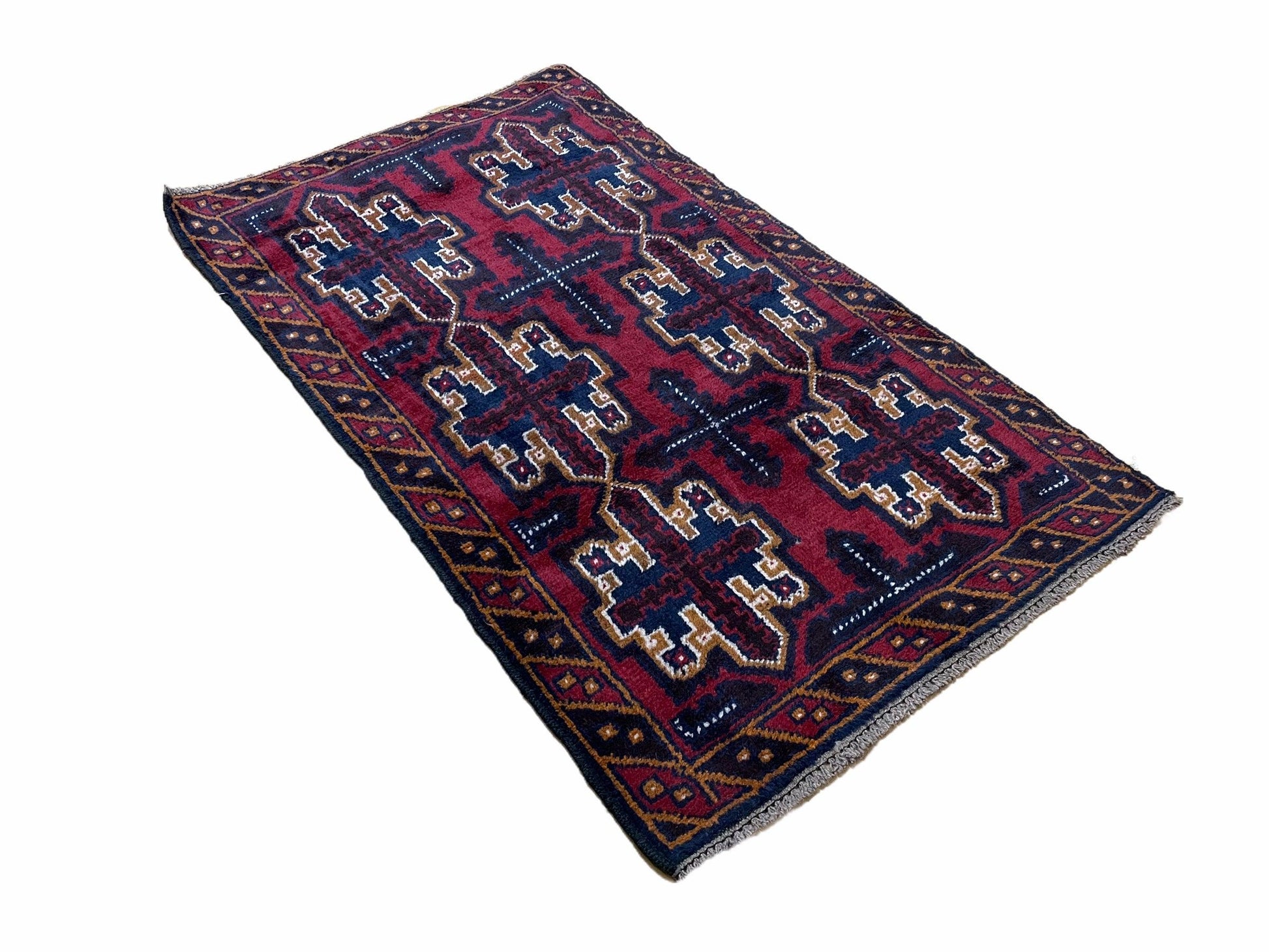 2' 7" X 4' 6" Vintage Handmade Tribal Wool Rug Balouchi Rug Afghan Rug Red Blue-1