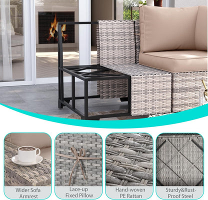 6-Piece Outdoor Patio Furniture Set Wicker Sectional Sofa Set, Patio Conversation Set with Thickened Cushions & Coffee Table for Garden, Backyard, Poolside, Beige