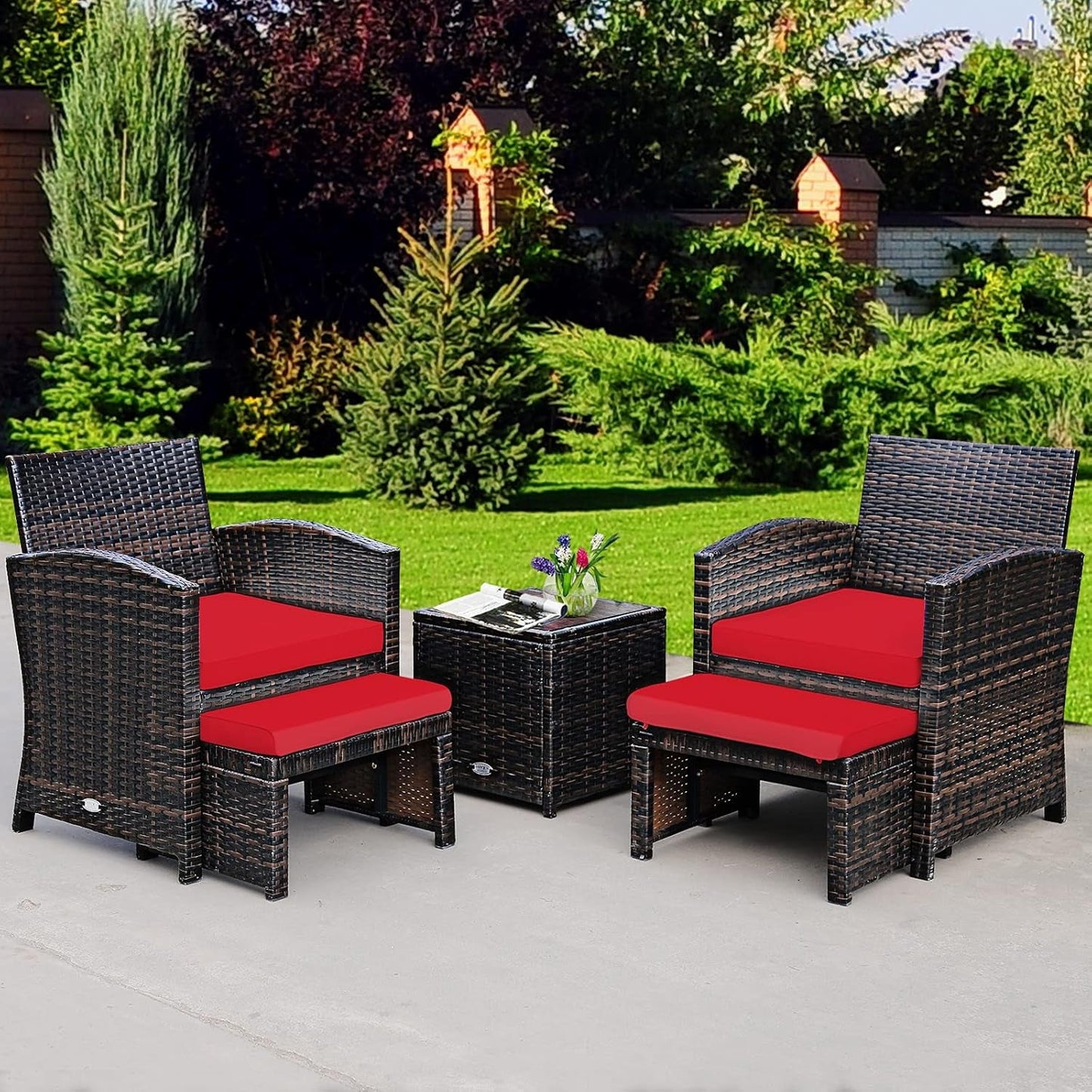 5 Piece Outdoor Rattan Furniture Set With Cushions