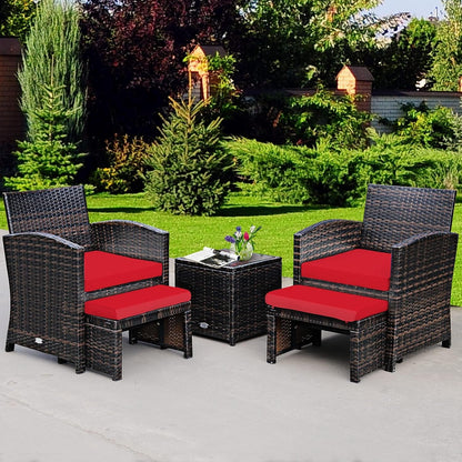 5 Piece Outdoor Rattan Furniture Set With Cushions