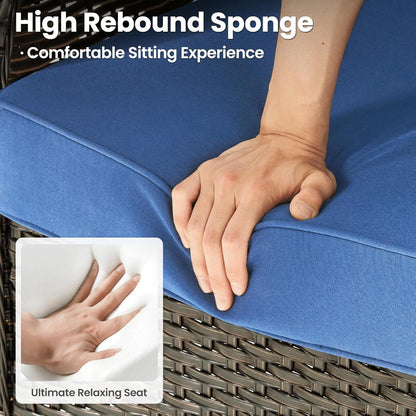 5-Pieces Patio Furniture Set, Outdoor Wicker Sofa Couch with Chairs Ottomans Comfy Cushions, All Weather Modern High Back Conversation Set, Brown Rattan, Navy Blue-3