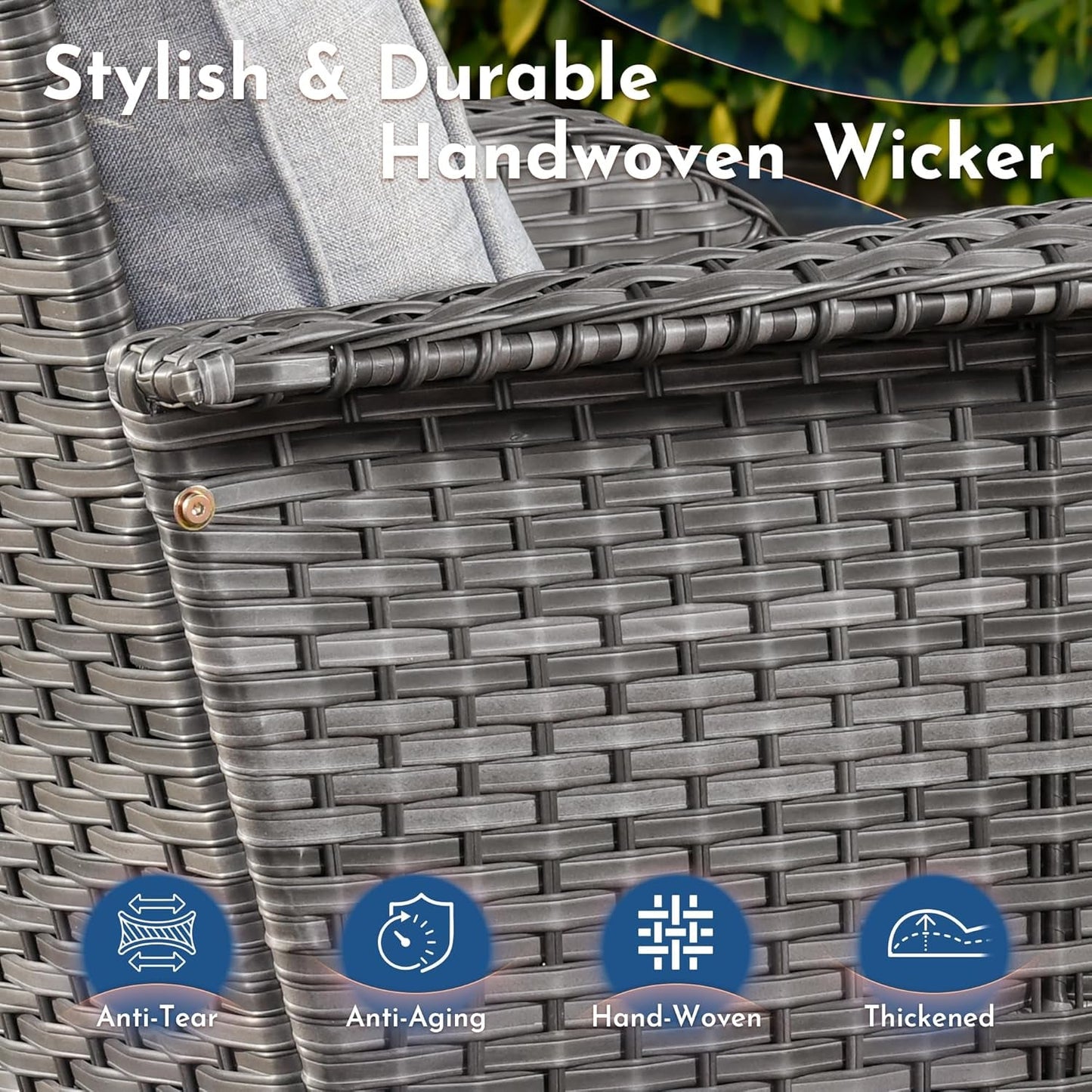 icker Patio Furniture Set with Swivel Rocker Chairs Outdoor Loveseat Sofa and Rattan Coffee Table, 5 Pieces Outdoor Conversation Sets for Patio Porch Deck Backyard Poolside, Light Gray-4