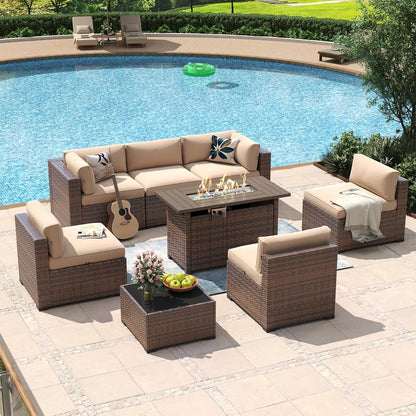 Eight Piece Outdoor Patio Furniture Set with Fire Pit