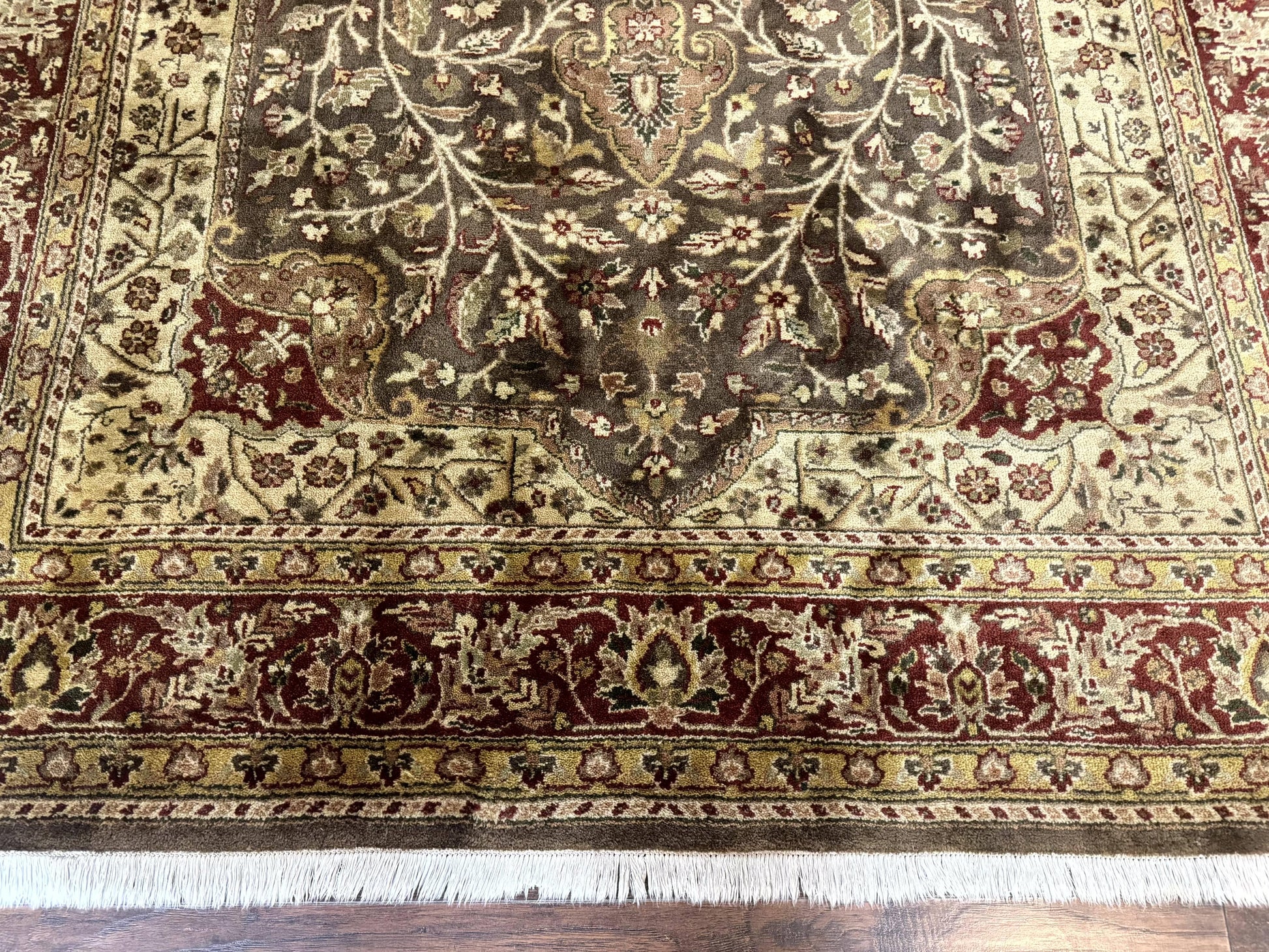 Indo Persian Rug 6x9, Wool Handmade Vintage Rug, Floral Cross Pattern-4