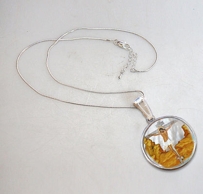 Crucifixion Silver Plated Mother of Pearl Jewelry Necklace - 43058-4
