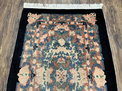 Chinese Art Deco Rug 3x5, Black and Beige Chinese Carpet 3 x 5, Vintage Rug, 1950s Rug, Floral Rug, Handmade Rug, Art Deco Rug, Wool Rug