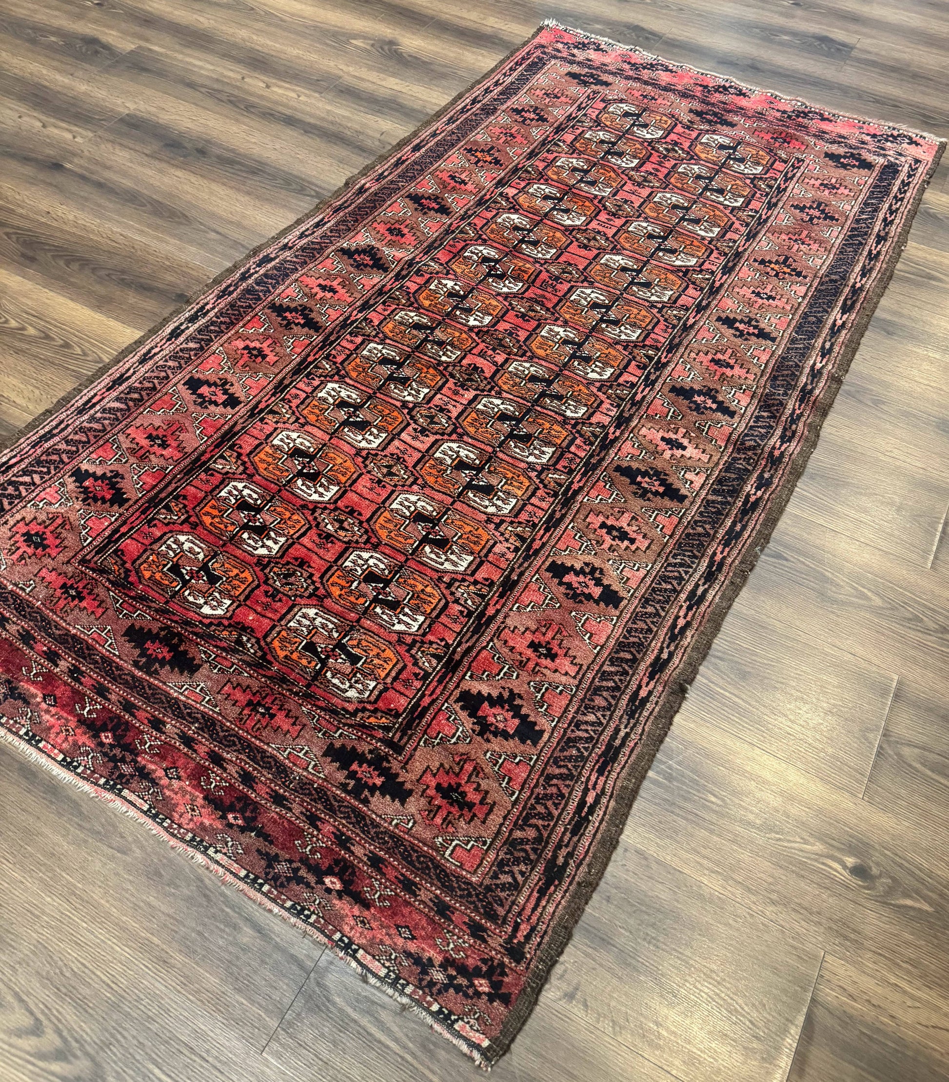 Antique Turkoman Rug 3.7 x 6.7, Red, Wool Runner Rug-1