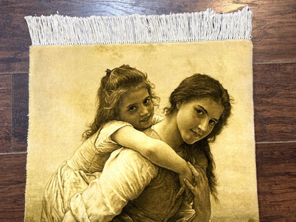 Persian Pictorial Rug 2x3, Very Fine 380 KPSI, Persian Tabriz Rug