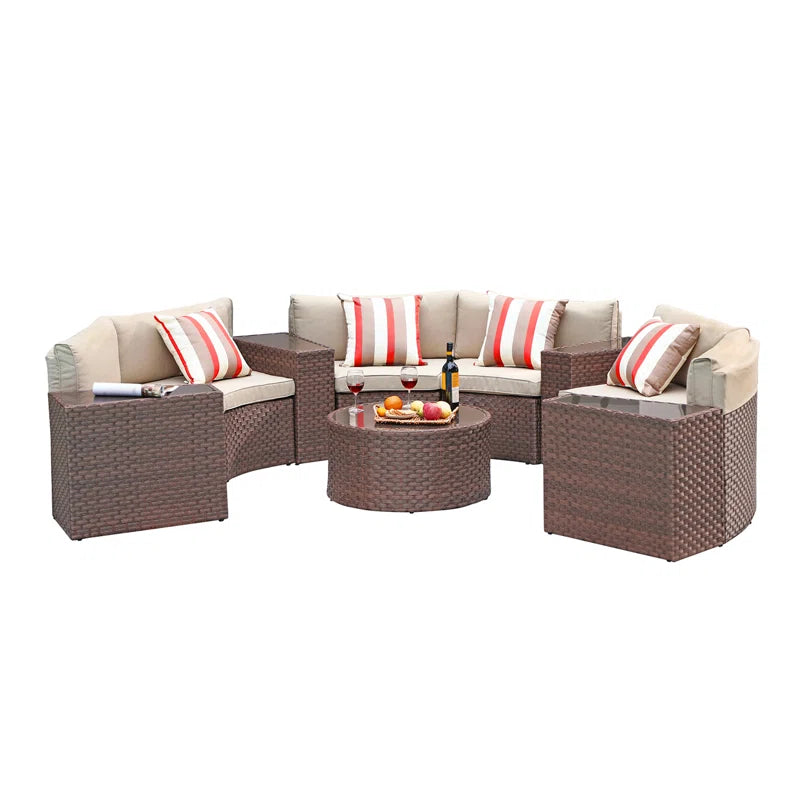 Elegant Six Person Modular Wicker Patio Conversation Set-4