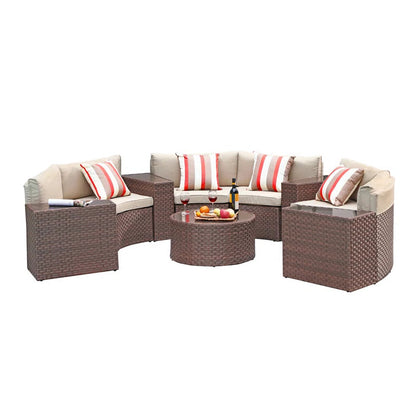 Elegant Six Person Modular Wicker Patio Conversation Set-4