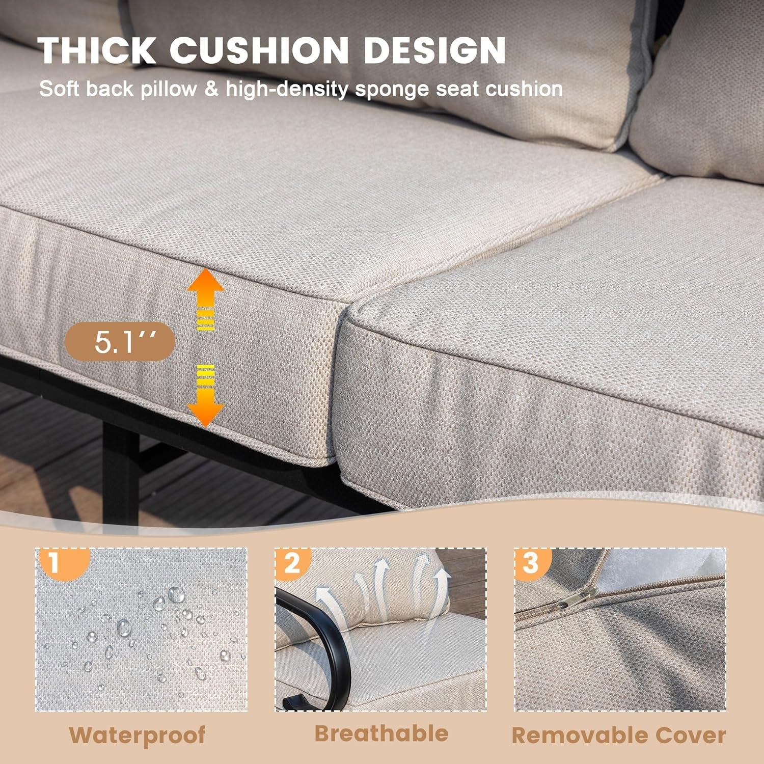 Five Piece Outdoor Patio Furniture Set with Cushions-4