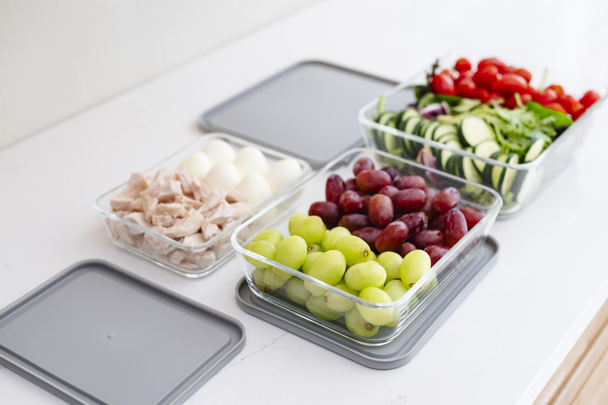 Glass Food Storage Containers - 6 Piece (3 Containers + 3 Lids) Rectangular Nesting Space-Saving Set-4