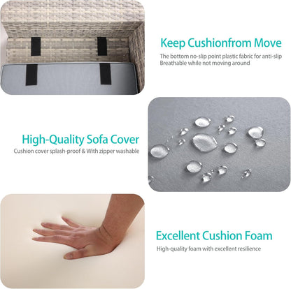 6-Piece Outdoor Patio Furniture Set Wicker Sectional Sofa Set, Patio Conversation Set with Thickened Cushions & Coffee Table for Garden, Backyard, Poolside, Grey-2