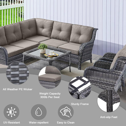 Eight Piece Outdoor Patio Furniture Set with Cushions