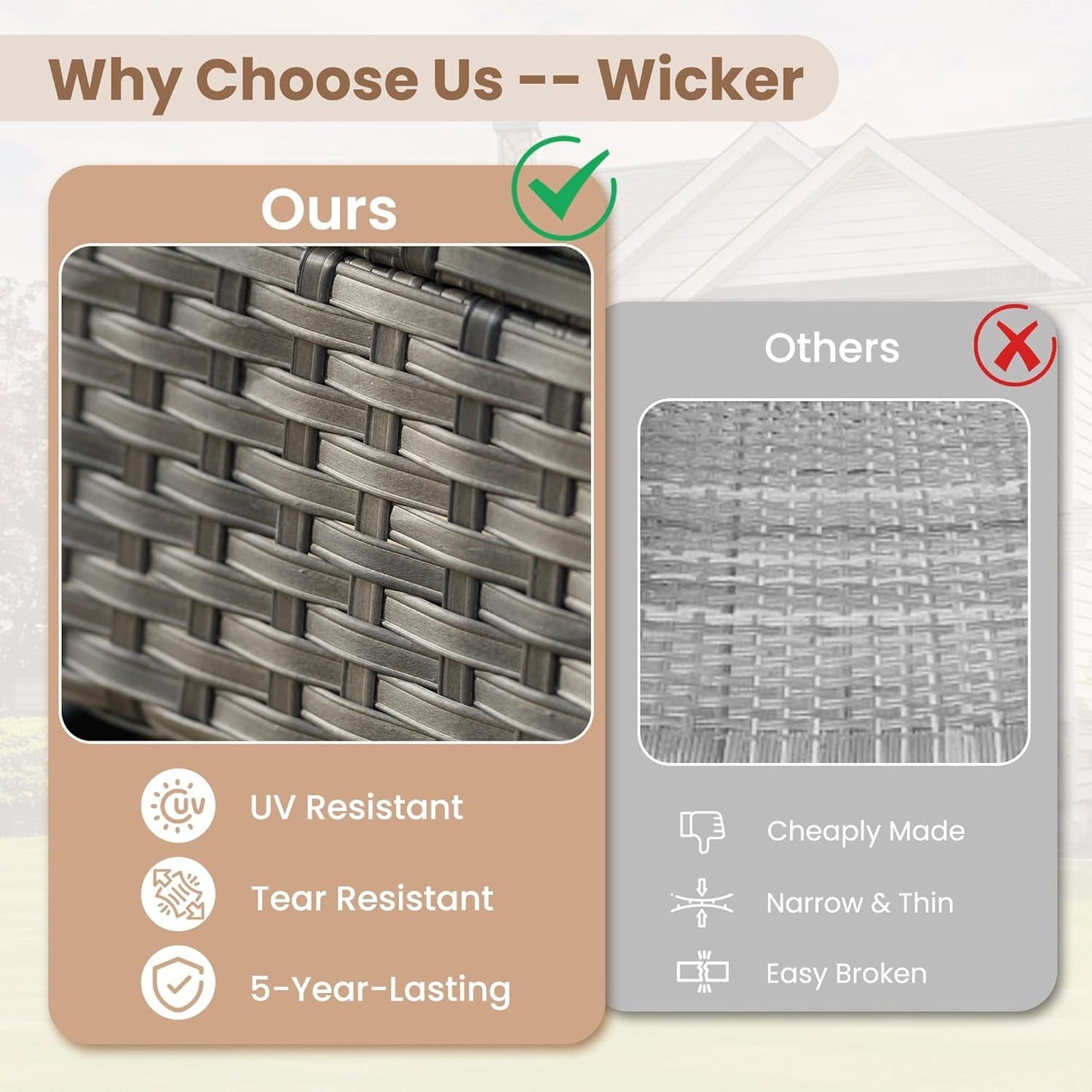 Beige All Weather Wicker Patio Furniture Conversation Set-3