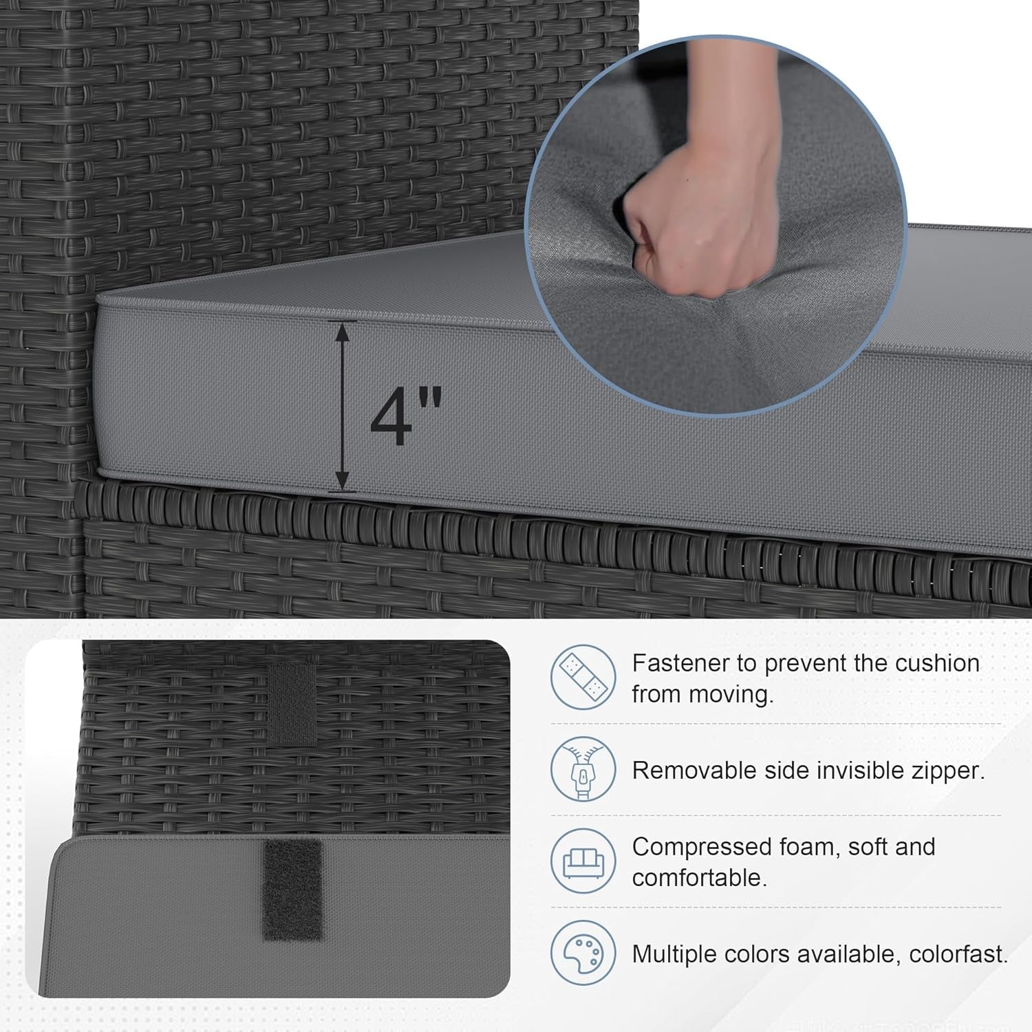 Patio Furniture Set Outdoor Sectional Sofa with Ottoman Wicker Couch Rattan Patio Modular Seating 5 Pieces Conversation Sets Front Porch Decor for Backyard, Balcony, Garden, Deck (Grey)-3