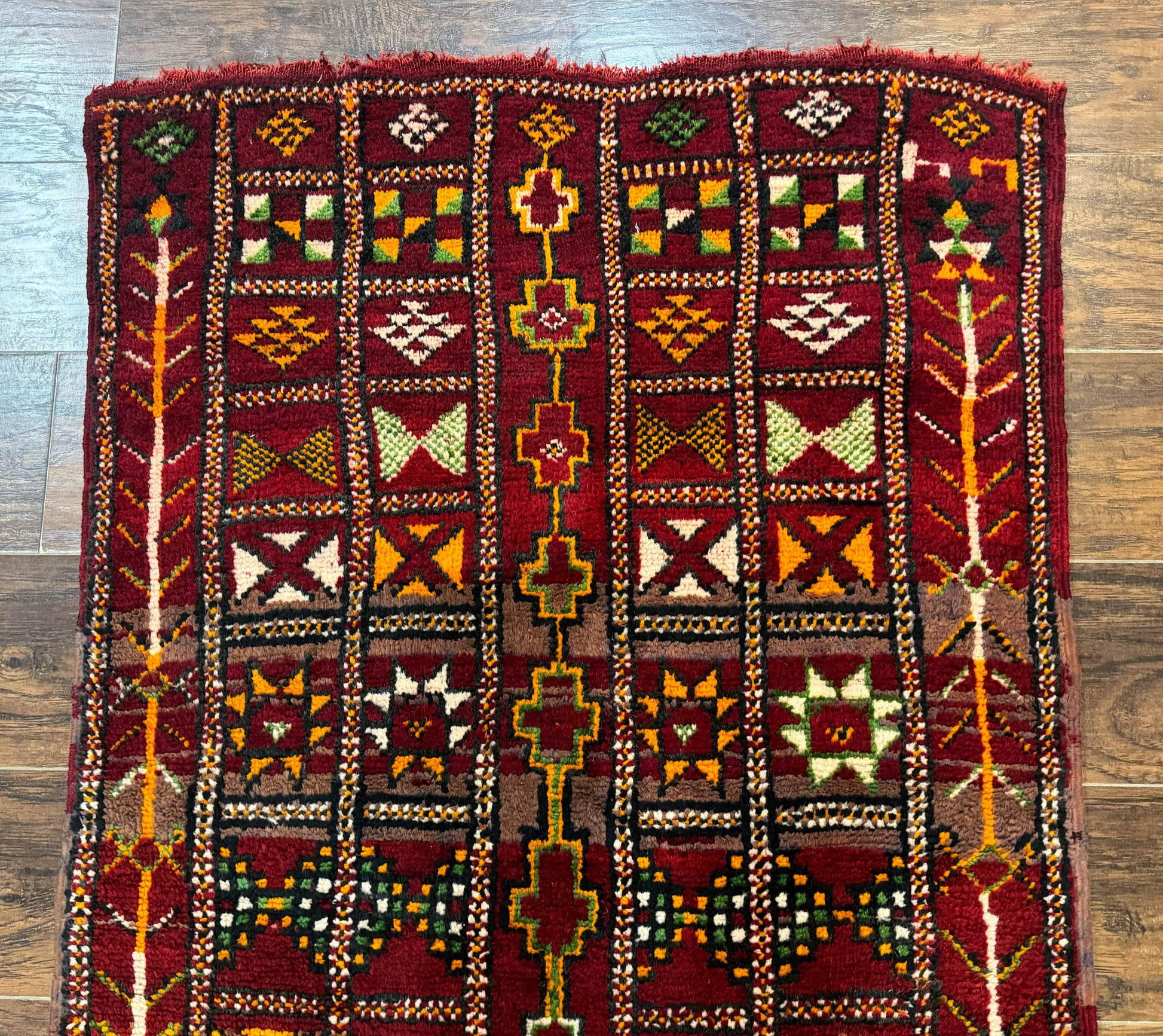 Moroccan Berber Tribal Rug 3x5, Geometric Area Rug, Red Orange Brown-2