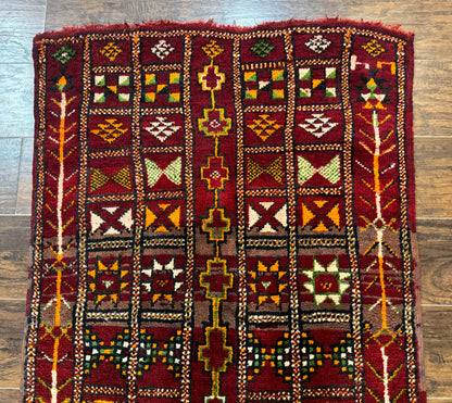 Moroccan Berber Tribal Rug 3x5, Geometric Area Rug, Red Orange Brown-2