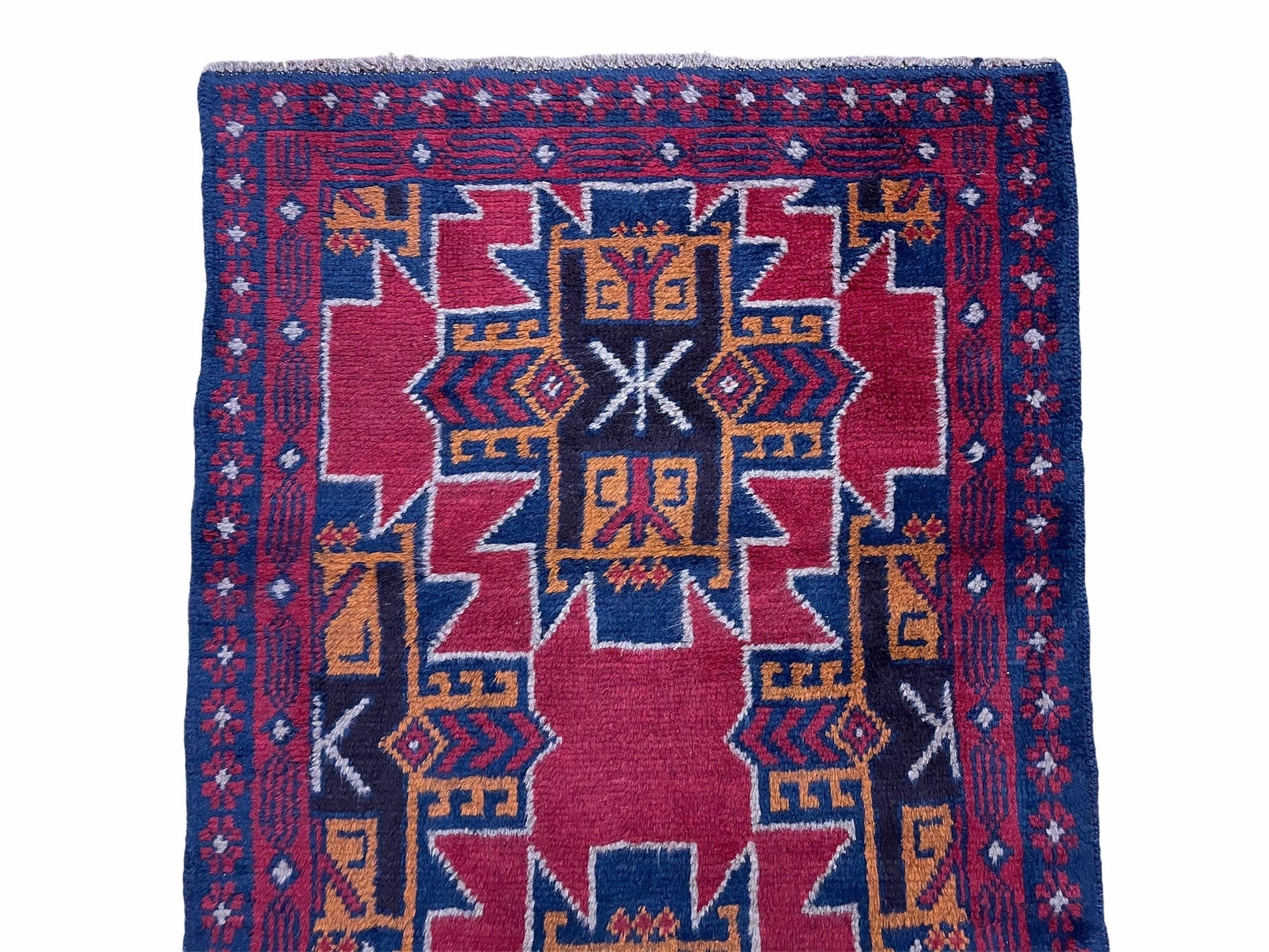 2' 8" X 4' 6" Vintage Handmade Tribal Wool Rug Balouchi Rug Afghan Rug Red Blue-2
