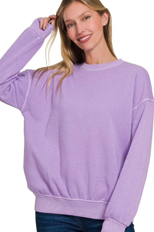 Zenana Soft Fleece Pigment Dye Round-neck Sweatshirts-0