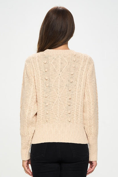 Knit Round neck Pullover Sweater with Braid Detail-4