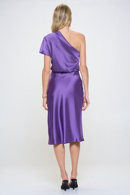 Stretch Satin One Shoulder Dress