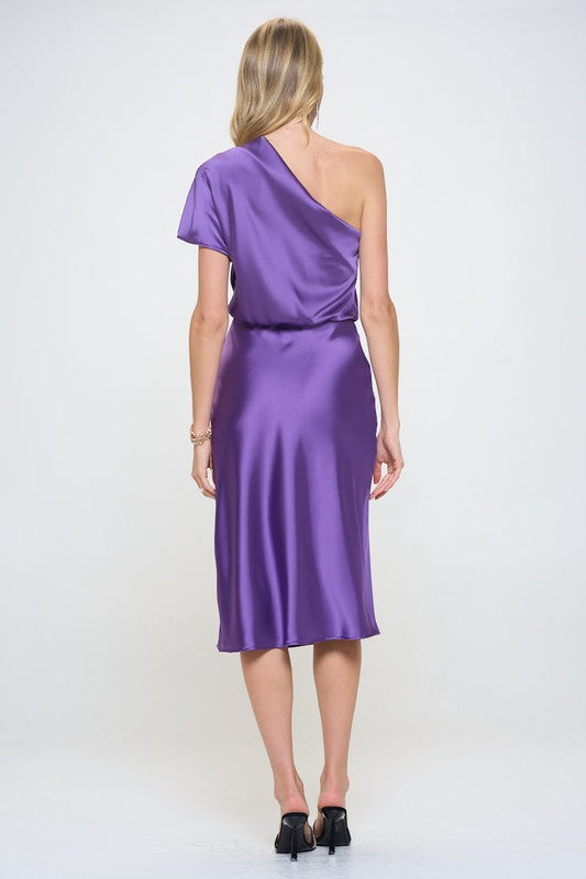 Stretch Satin One Shoulder Dress