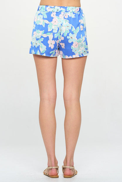 Mini Flower Print Satin Shorts