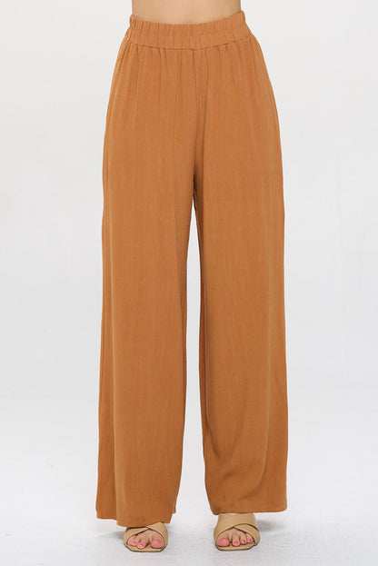 Solid Linen Wide Leg Pants with Pockets