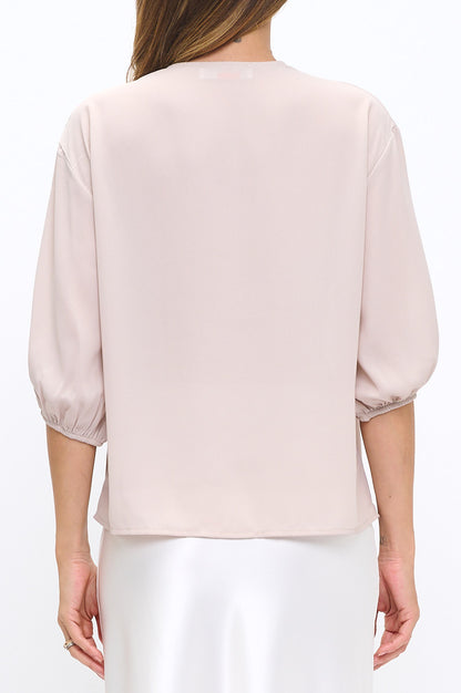 Solid Sheer 3/4 Sleeve with Scarf Detail