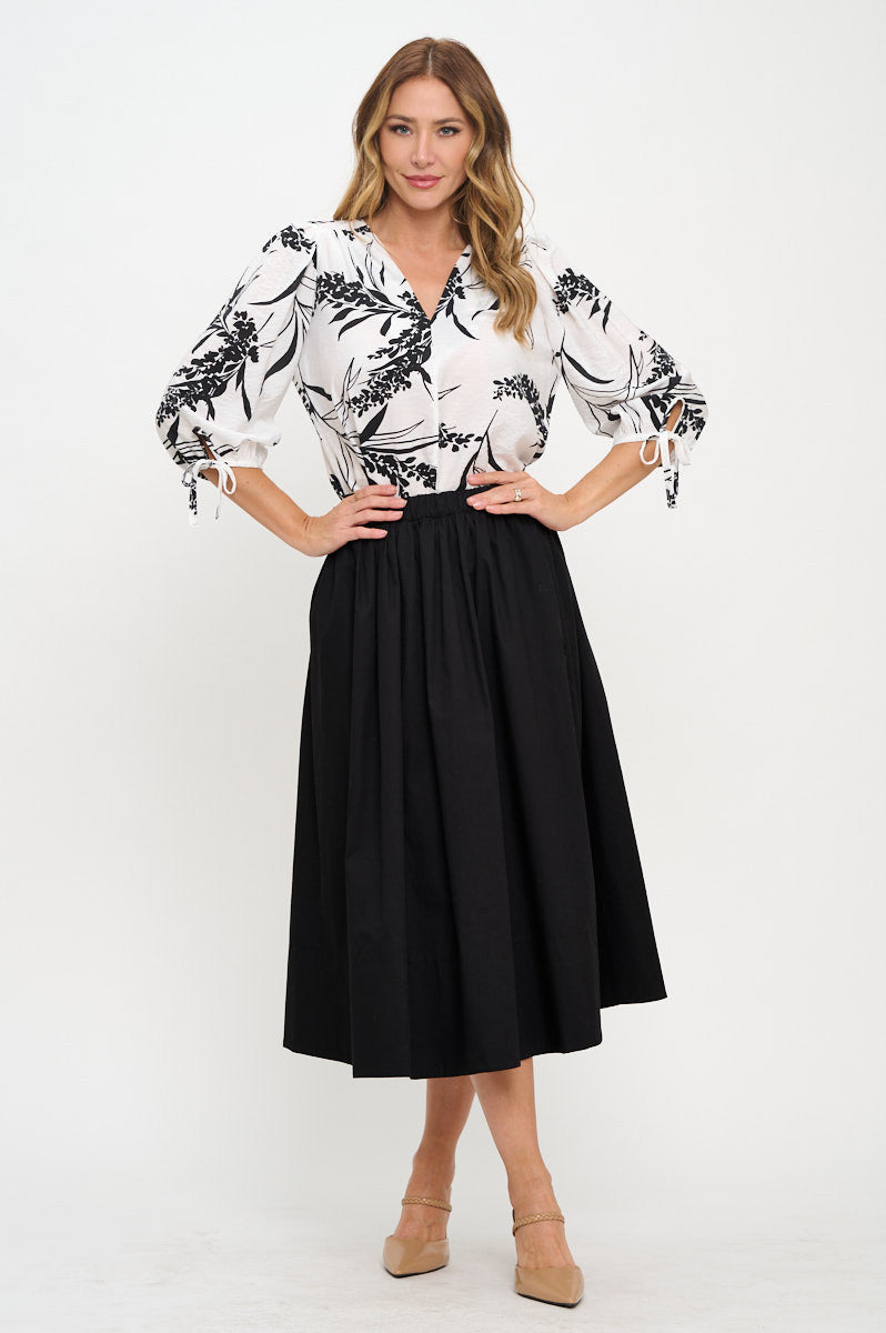 Floral Print V neck Top with Sleeve Tie