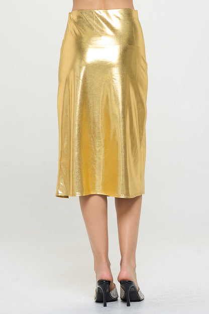 Metallic Midi Skirt with Slit-3