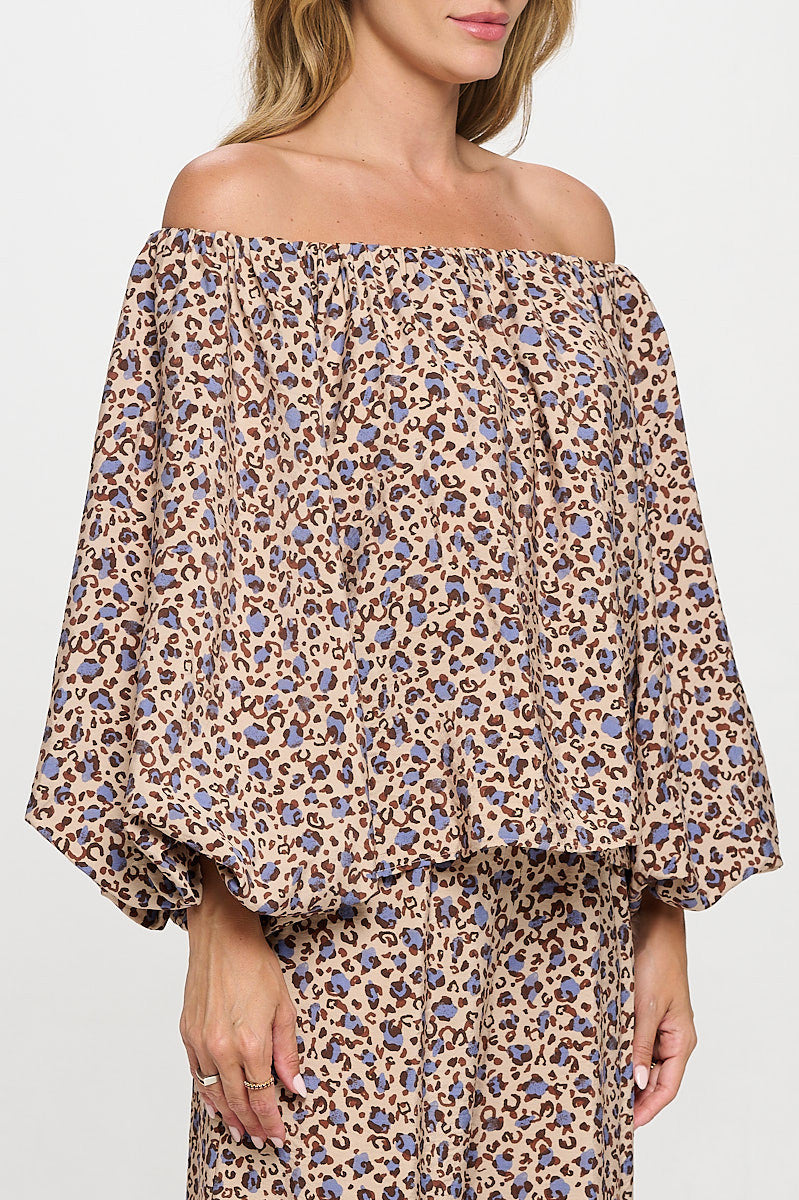 Leopard Print Versatile Top with Puff Sleeve