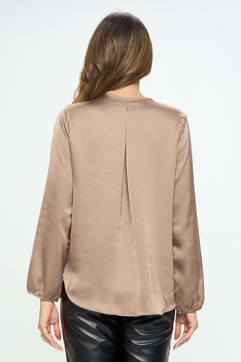 Silky Satin Long Sleeve Surplice Top-3