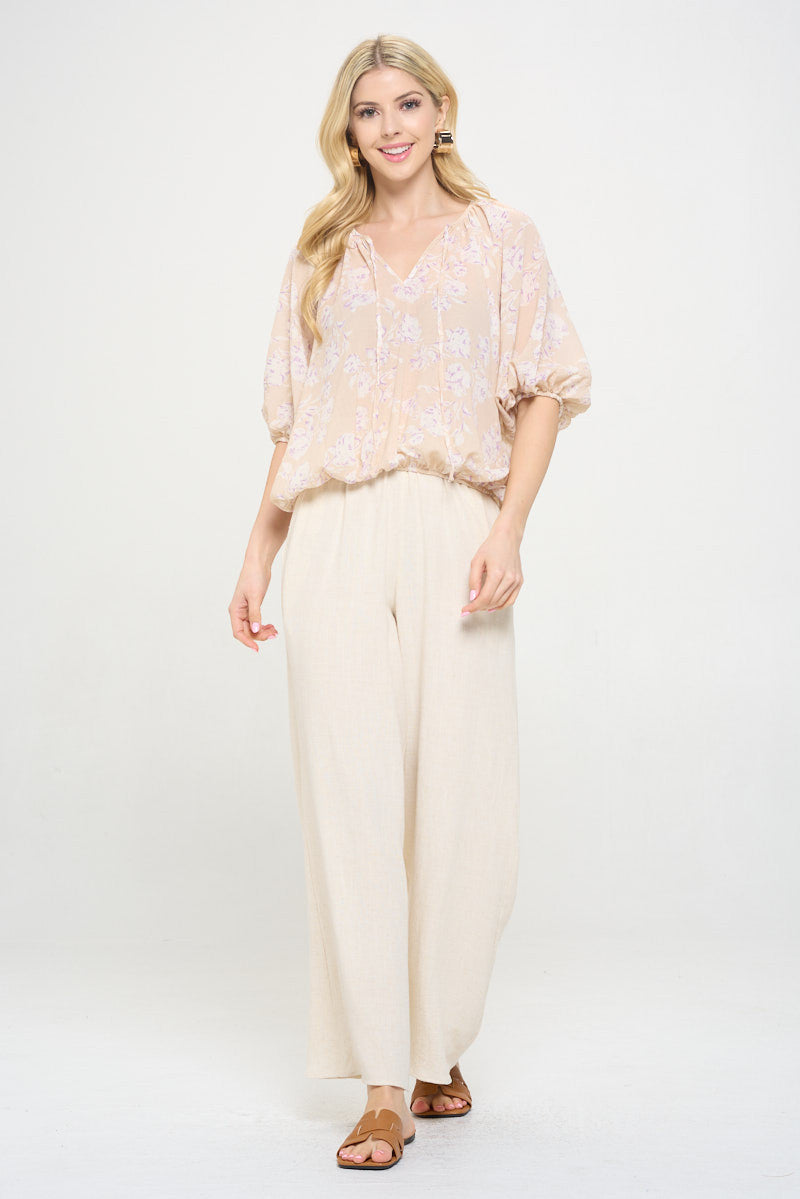 Floral Print V neck 3/4 Sleeve