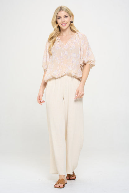 Floral Print V neck 3/4 Sleeve