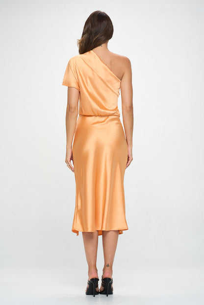 Stretch Satin One Shoulder Dress