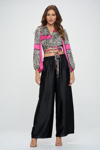 Silky Satin Wrap Crop Top with Tie-4