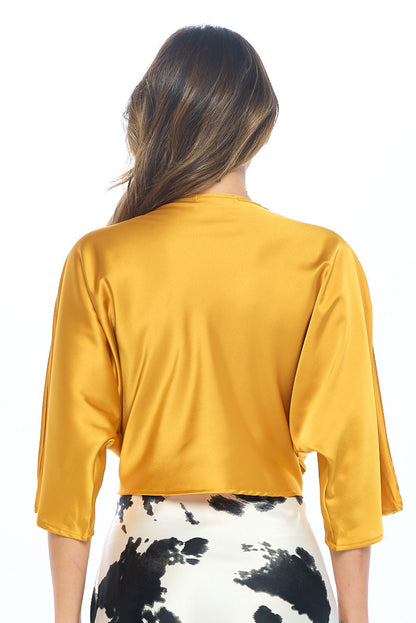 Satin Vibrant Short Sleeve Top with Front Twist-2